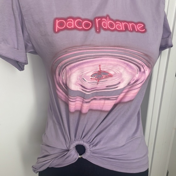 Paco Rabanne Neon Lilac Logo Tee Size L - Picture 2 of 6